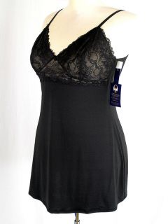 Delta Burke Plus Size Lingerie Sleep Slip Nightgown Black w Lace Cups