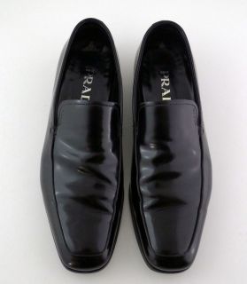 Prada Mens High Gloss Black Leather Slip on Loafers Dress Shoes Sz 6
