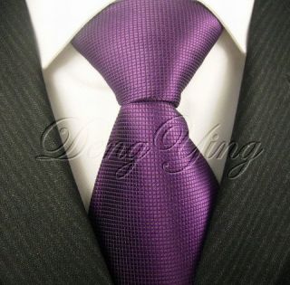 DENG YING Brand New Solid Purple Jacquard Woven Mens 100% Silk Ties