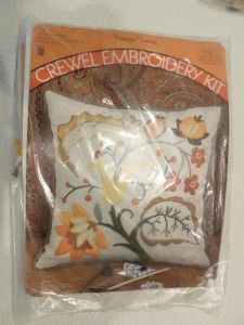NOS Vintage Pauline Denham Pillow Kit Crewel Embroidery Jacobean