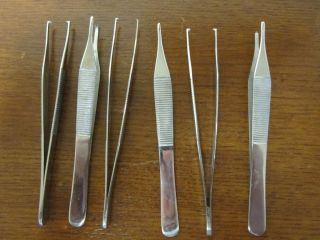 4in stainless steel Adison tissue forceps 1x2 teeth,lot of 6, no