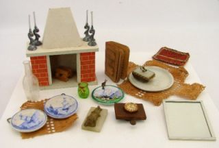  Vintage Miniature Dollhouse Doll House Furnishings Large Decor Group