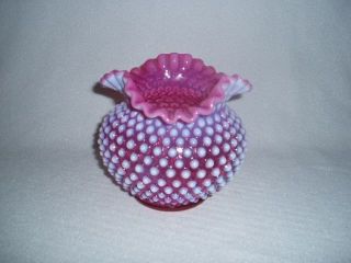   Fenton Cranberry Opalescent Hobnail 389 Art Glass Triangle Top Vase