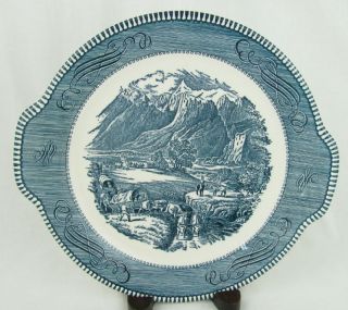 Royal China Blue Currier Ives Handled Cake Platter