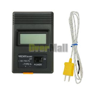 New Digital LCD Thermometer Type K Probe Thermometer Black