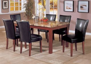 Casual Marble Top Dining Room Table Chair 7 Piece Set