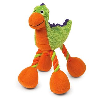 Large Dino Baby Plush Dinosaur Dog Toy with Rope Legs and A Squeaker