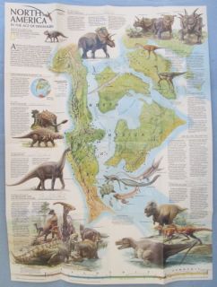 North America Age of Dinosaurs Map 1993 National Geographic Poster