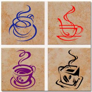 Coffee Cup Tile Transfers 4 Different Designs Waterproof Stickers Kit