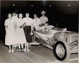 C1950s Photograph Dirt Track Race Car with Trophy