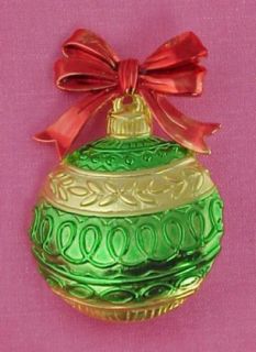 Christmas Tree Ornament Red Bow Pin Brooch JJ Designer