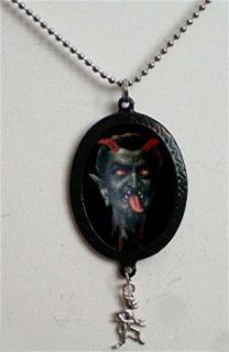 Satan Pendant Necklace w Devil Pitchfork Charm Goth