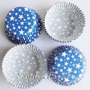 75 blue stars birthday party paper baking cups muffin cases cupcake