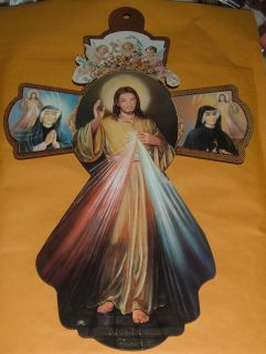 DIVINE MERCY 12 in Wood Cross NEW Religious Catholic St Faustina Jesus