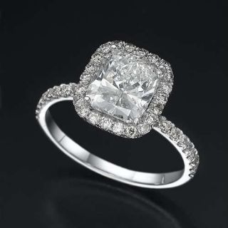 CT CUSHION CUT REAL DIAMOND SOLITAIRE ACCENTS ENGAGEMENT RING 14K