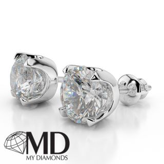 DIAMOND STUD EARRINGS 3 CT ROUND CERTIFIED D/SI 14K WHITE GOLD