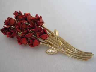 Vintage Goldtone Dozen Roses GP Brooch Pin Signed DM 97