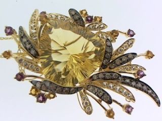 LeVian Citrine and Diamond 14k Yellow Gold Necklace Pendant