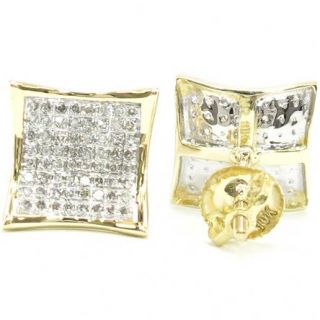 10K Yellow Gold H Diamond 0 34 CWT Mens Square Inner Dome Earrings SI2