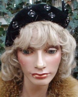 Vintage 30s Black Velvet Art Deco Hat by Lady Dianne