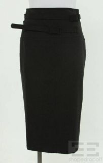 Veronique Branquinho Black Wool Double Belted Pencil Skirt Size 38