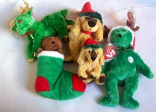 NWT Lot 5 TY Christmas Beanie Beanies Babies Bears Dogs