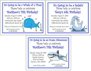 Whales Sharks Dolphins Kids Birthday Party Personalized Invitations