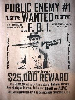 John Dillinger 25 000 Reward Wanted FBI Gangster Poster