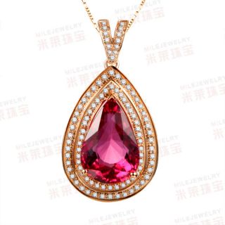  Pink Tourmaline Diamond 18K Rose Gold Pave Pendant for Neckalce
