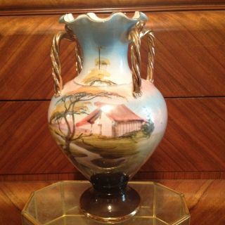 Vase Hand Painted Scenery With Gold Guilding And High Gloss Glaze Made