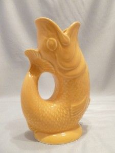 Vtg Devon Dartmouth England Yellow Gold Ceramic Gurgle Fish Jug Vase