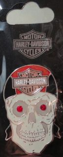 Harley Davidson Motorcycles Bandana Skull Pin Red Jewel Eyes New w