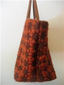 Chan Luu Large Orange Brown Patterned Knit Tote Bag Purse