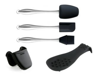 Dexas Black 5pc Silicone Kitchen Utensil Set Spatula Oven Mitt Spoon