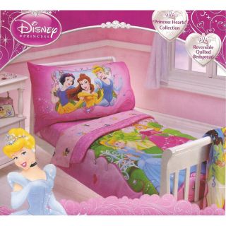 Disney Princess Hearts 4pc Toddler Bedding Set Aurora Belle Cinderella