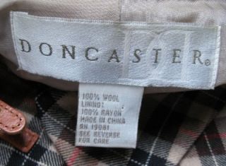 Doncaster Sz 16 Superb Leather Toggle Wool Flannel Check Front Pocket
