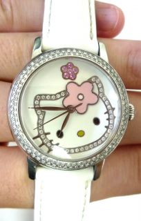 Hello Kitty Diamond Set White Enamel Dial Ladies Watch