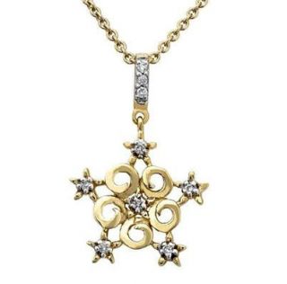 New 14k Gold Diamond Snowflake Pendant Necklace