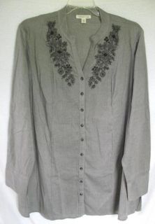 Coldwater Creek Dove Grey Embroidered Yoke Tunic