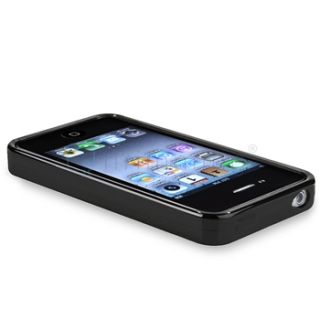 Glossy Black Gel TPU Rubber Case Headset Diamond SP for iPhone 4 4G s