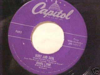 RARE Diana Lynn 45 Body and Soul Slaughter on Tenth Ave