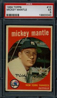 1959 Topps 10 Mickey Mantle WB PSA 5 HOF Yankees 3195