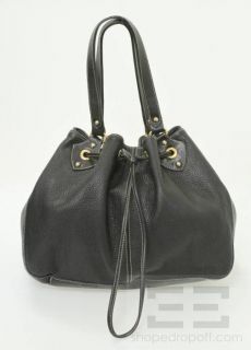 Furla Black PEBBLED Leather Gold Drawstring Shoulder Bag