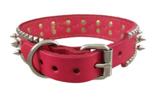 Hot Pink 28 in Leather Spiked Studded Dog Collar Large