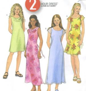 Girls Lined Unlined Dress Sewing Pattern A Line Bias Cowl Neck Flutter