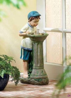 Boy Drinking from Fountain Indoor/Outdoor Fountain Garden Decor