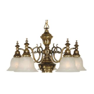 NEW Dolan 5 Light Chandelier Lighting Fixture, Antique Brass, White