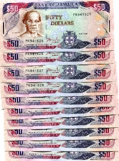 JAMAICA 50 DOLLARS P NEW 2008 UNC lot 10 pcs