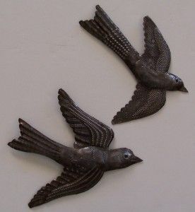 Haitian Recycled Metal Drum Wall Art Set of 2 Small Birds Flying