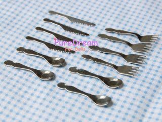 Metal Miniatures Dining Cutlery Knif Fork 12pc DM005